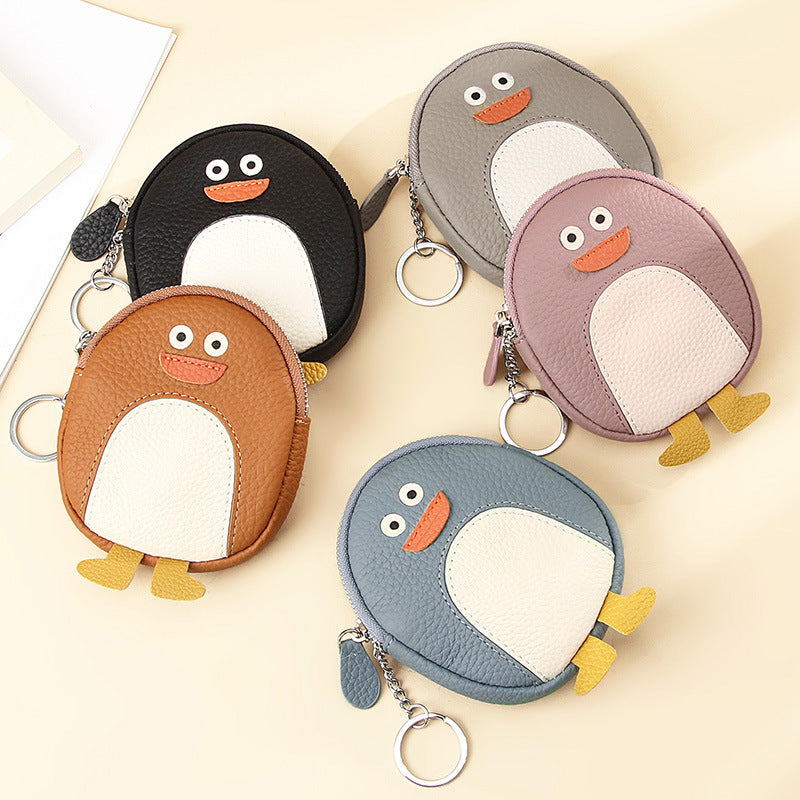 Genuine Leather Mini coin purse women's new key ring coin bag first layer cowhide motorcycle zipper small wallet coin bag