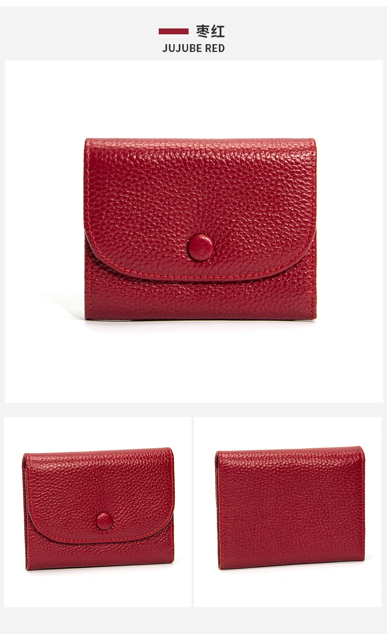 Top Layer Cowhide Small Purse Mini Simple Solid Color New Leather Coin Card Bag with Full Leather Coin Purse for Women