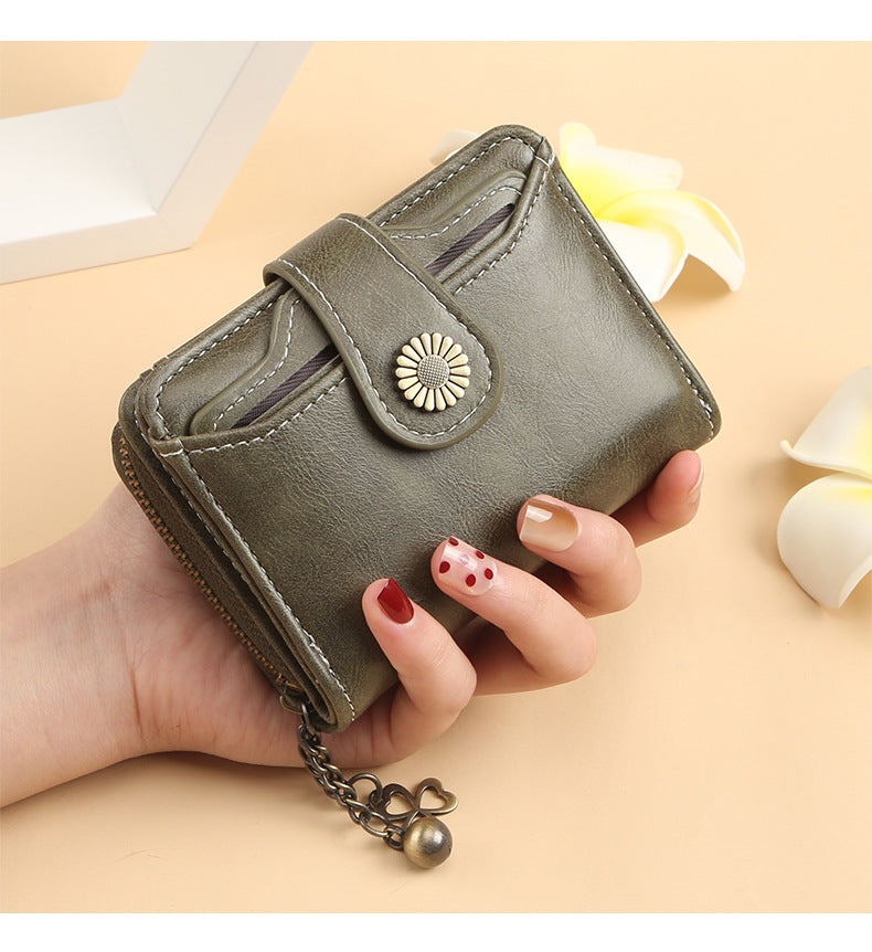 ENDAYCON New Women's Wallet Fashion Tassel Zipper Short Multi-Card Slot Card Bag High-end Sense Coin Purse