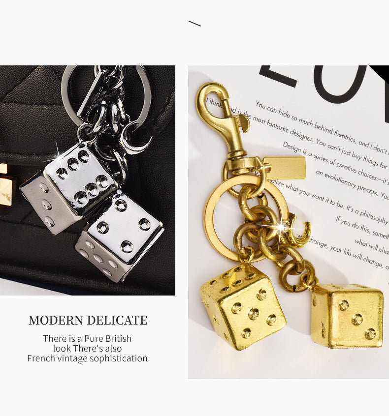 New cross-border fashion wholesale two-color dice keychain women's bag pendant jewelry exquisite car keychain accessories