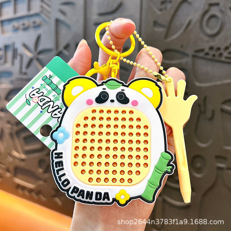 Panda Stress Relief Magnetic Steel Ball Drawing Board Keychain Backpack Pendant Car Keychain Wholesale Small Gift Stress Relief Gadget
