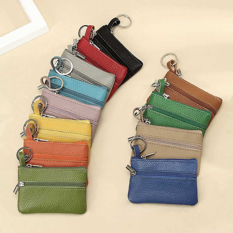 First Layer Cowhide Zipper Small Wallet Korean Style Simple Mini Keychain Coin Storage Bag Genuine Leather Coin Purse for Women