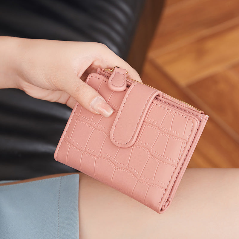 2026 New Style Fresh and Versatile Crocodile Pattern Women's Card Holder Korean Version Mini Portable Folding Short Coin Purse