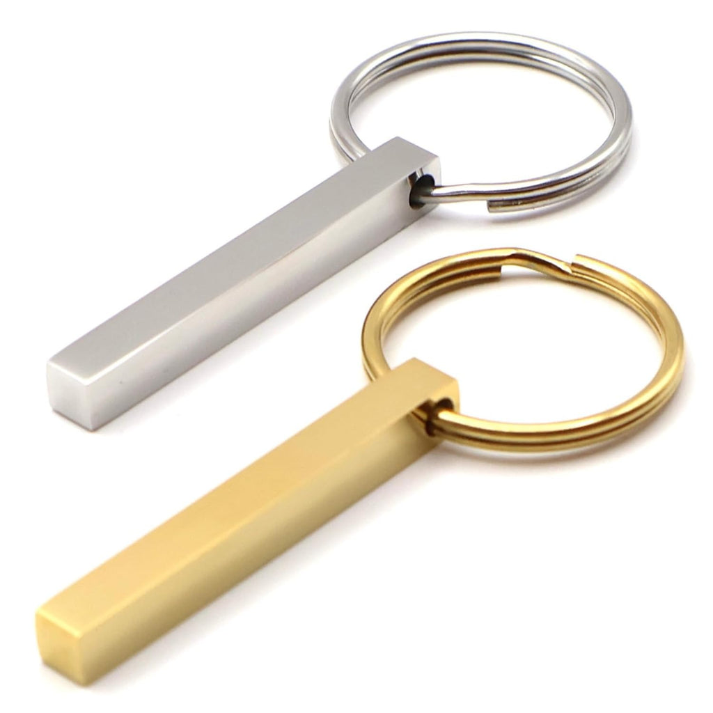 European and American New Stainless Steel Cuboid Keychain Can Be Engraved DIY Key Chain Backpack Pendant Product Wholesale