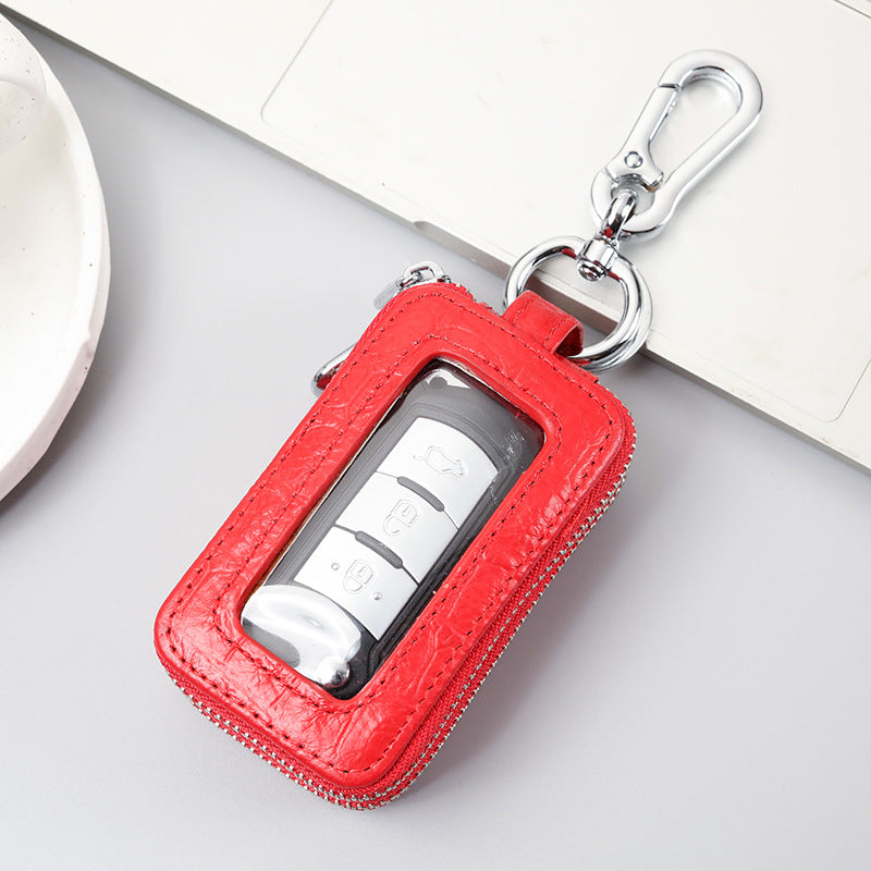 Factory crocodile pattern key case Men's genuine leather double-layer car multi-function key bag zipper first layer cowhide wholesale