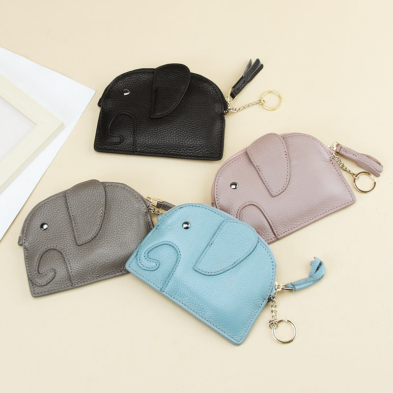 First Layer Cowhide Zipper Small Wallet Korean Style Simple Mini Keychain Coin Storage Bag Genuine Leather Coin Purse for Women