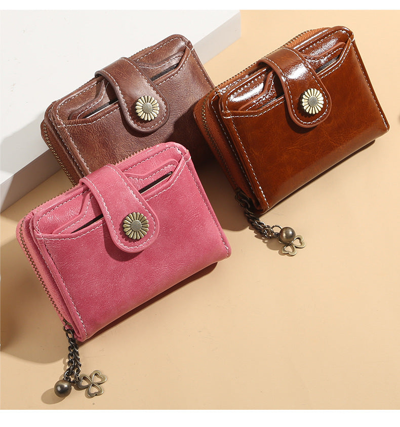 ENDAYCON New Women's Wallet Fashion Tassel Zipper Short Multi-Card Slot Card Bag High-end Sense Coin Purse