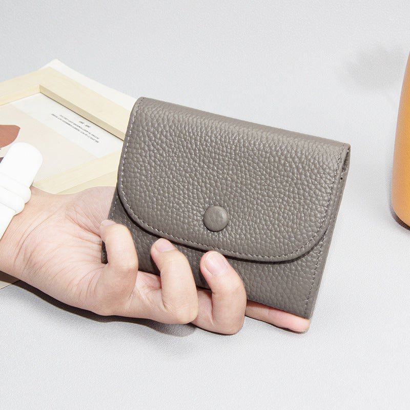 Top Layer Cowhide Small Purse Mini Simple Solid Color New Leather Coin Card Bag with Full Leather Coin Purse for Women