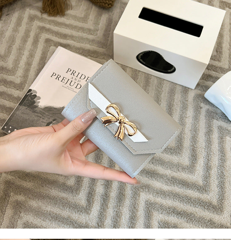 Foreign Trade Wholesale Women's Color-Blocked Bowknot Multi-Card Slot Coin Purse 2025 Korean Style Summer and Autumn New Mini Wallet