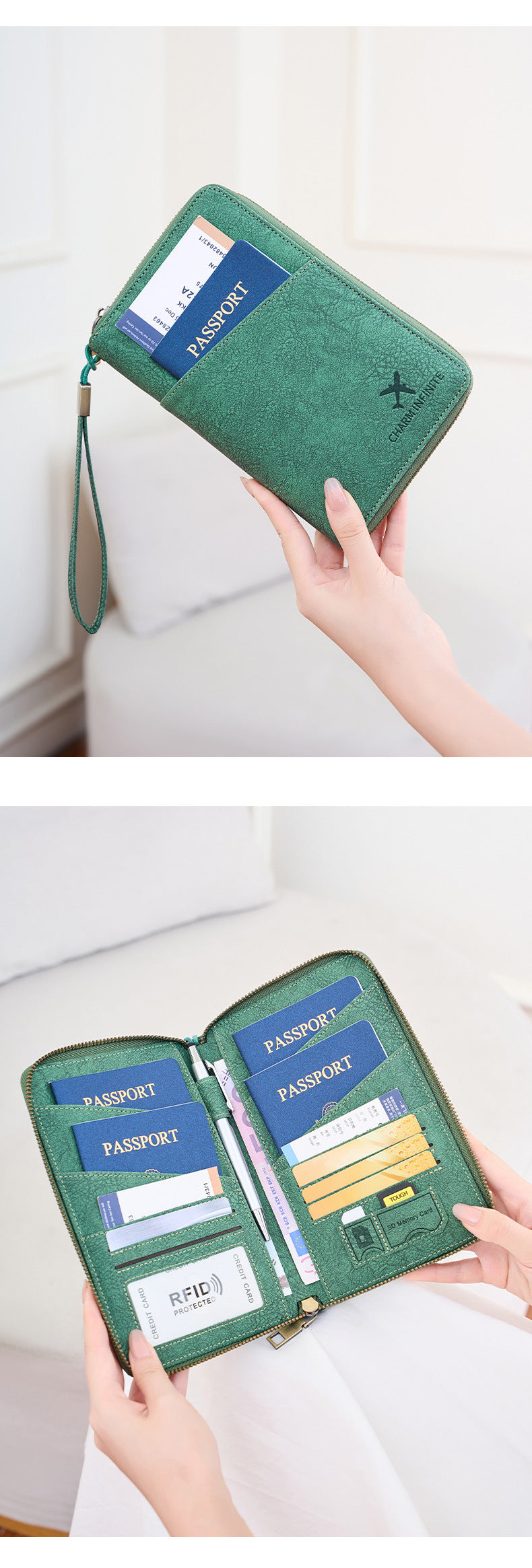 New Rfid Family Passport Holder Wallet Travel Document Storage Bag Simple Large-Capacity Credit Card Protective Case
