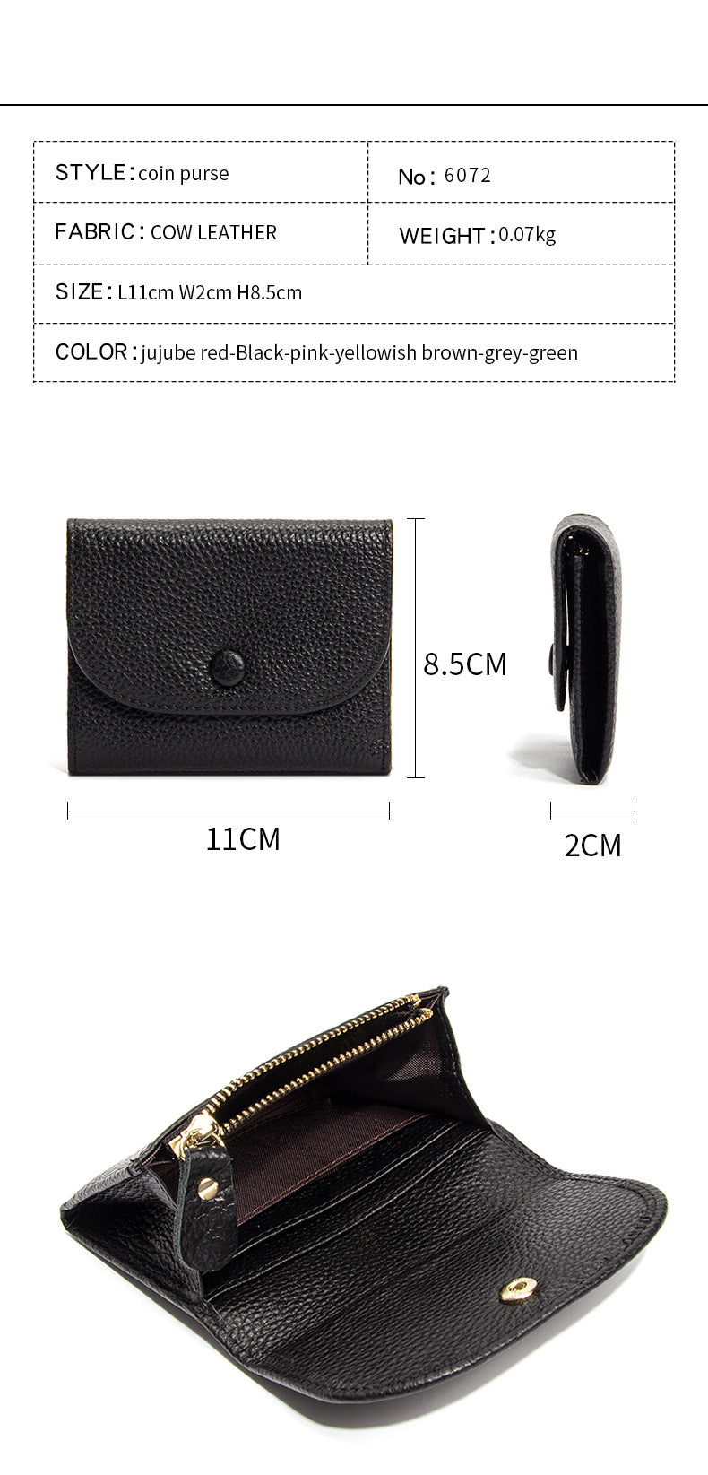 Top Layer Cowhide Small Purse Mini Simple Solid Color New Leather Coin Card Bag with Full Leather Coin Purse for Women
