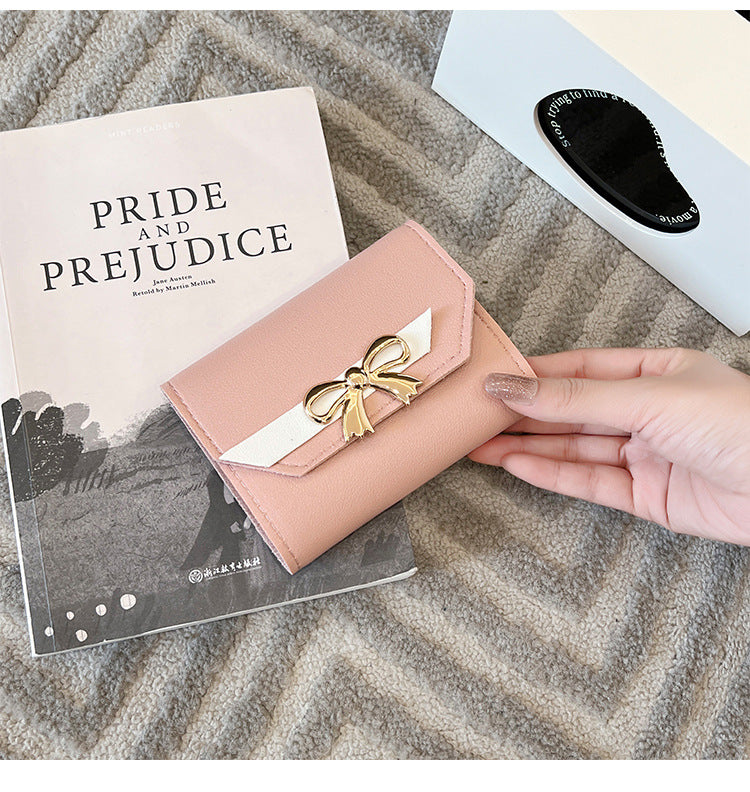 Foreign Trade Wholesale Women's Color-Blocked Bowknot Multi-Card Slot Coin Purse 2025 Korean Style Summer and Autumn New Mini Wallet