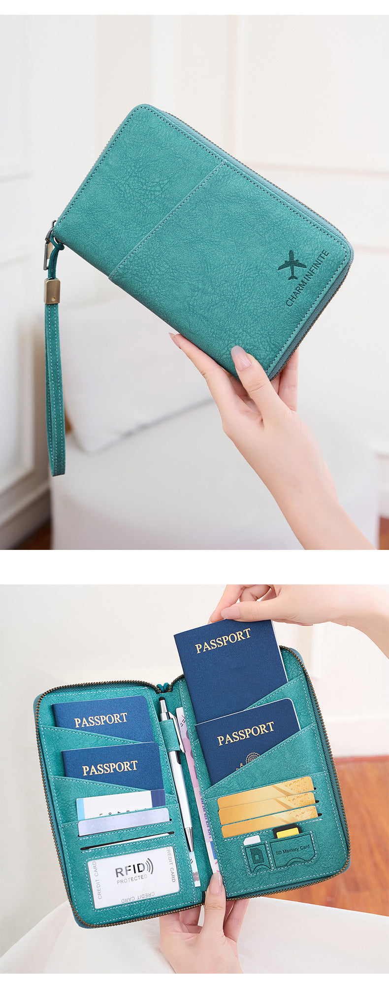 New Rfid Family Passport Holder Wallet Travel Document Storage Bag Simple Large-Capacity Credit Card Protective Case