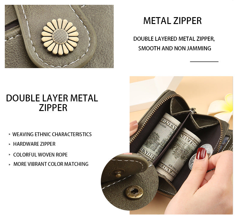 ENDAYCON New Women's Wallet Fashion Tassel Zipper Short Multi-Card Slot Card Bag High-end Sense Coin Purse