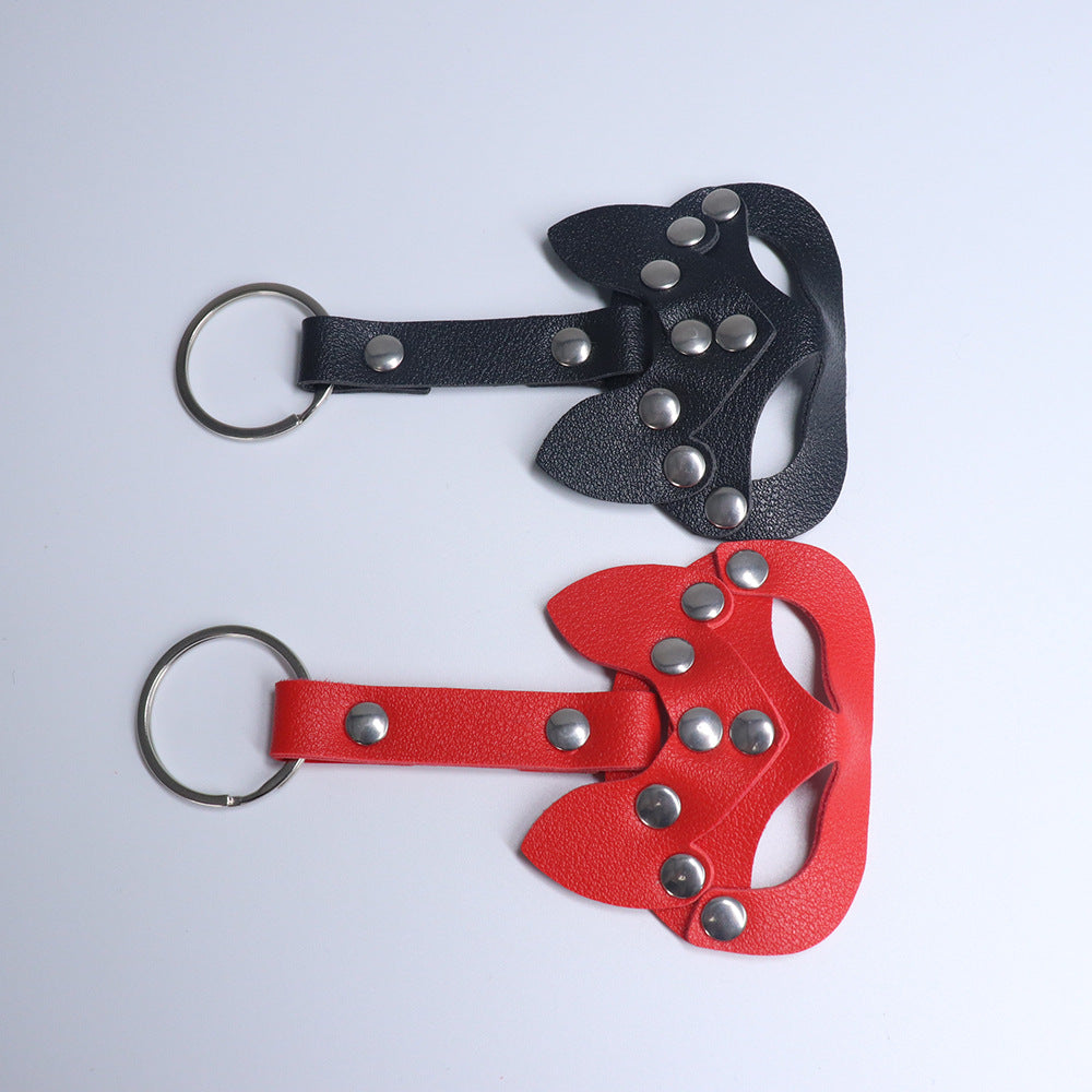 Handmade Leather Car Keychain Mini Cat Mask Shape Keychain Hollow Key Chain Key Ring Toy in stock