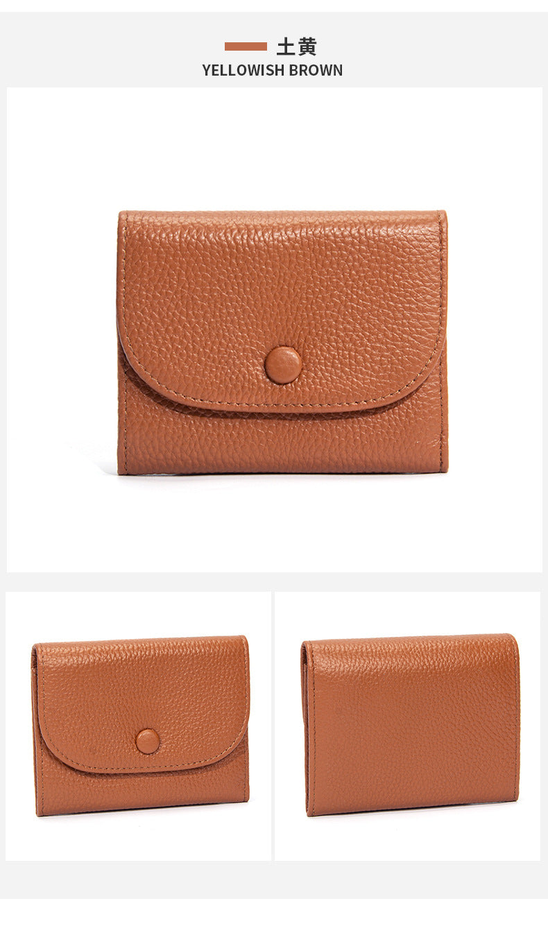 Top Layer Cowhide Small Purse Mini Simple Solid Color New Leather Coin Card Bag with Full Leather Coin Purse for Women
