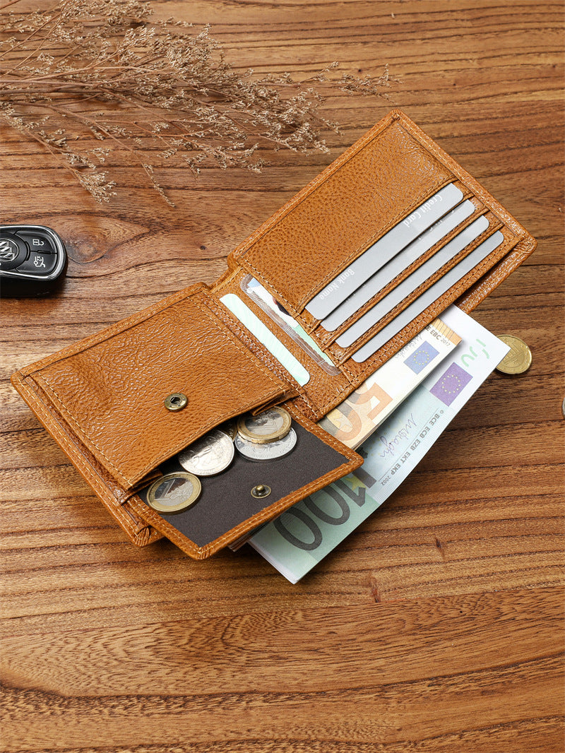 Men's casual vegetable tanned first layer cowhide wallet multi-functional large capacity wallet genuine leather short Coin Purse Wallet fashion