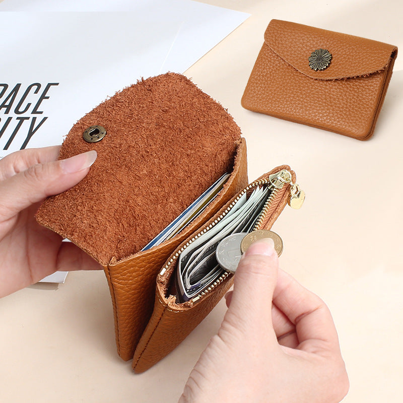 Genuine Leather Mini coin purse women's new key ring coin bag first layer cowhide motorcycle zipper small wallet coin bag