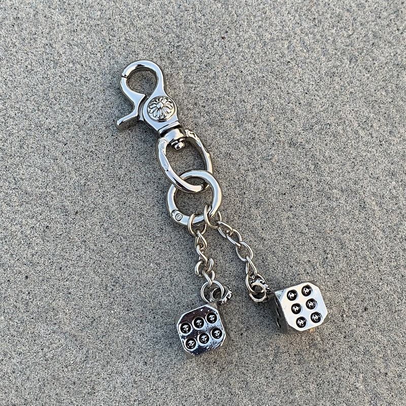 Vintage Floral Heavy-Duty Keychain Dice Pendant Accessory Bag Charm Trendy Niche Style