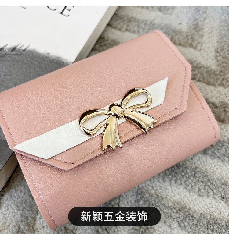 Foreign Trade Wholesale Women's Color-Blocked Bowknot Multi-Card Slot Coin Purse 2025 Korean Style Summer and Autumn New Mini Wallet