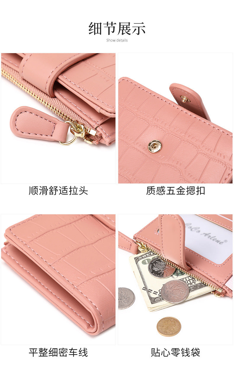 2026 New Style Fresh and Versatile Crocodile Pattern Women's Card Holder Korean Version Mini Portable Folding Short Coin Purse
