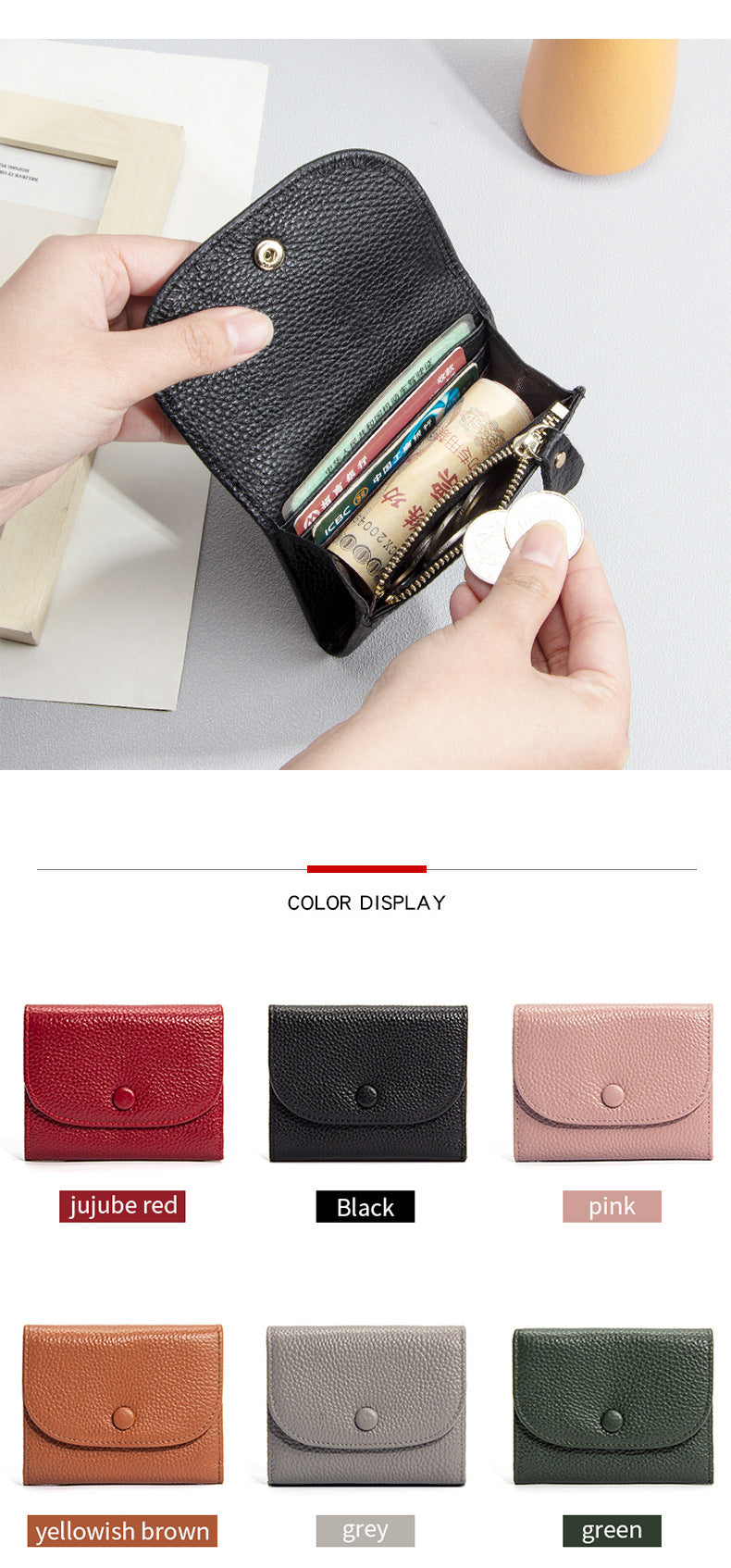 Top Layer Cowhide Small Purse Mini Simple Solid Color New Leather Coin Card Bag with Full Leather Coin Purse for Women