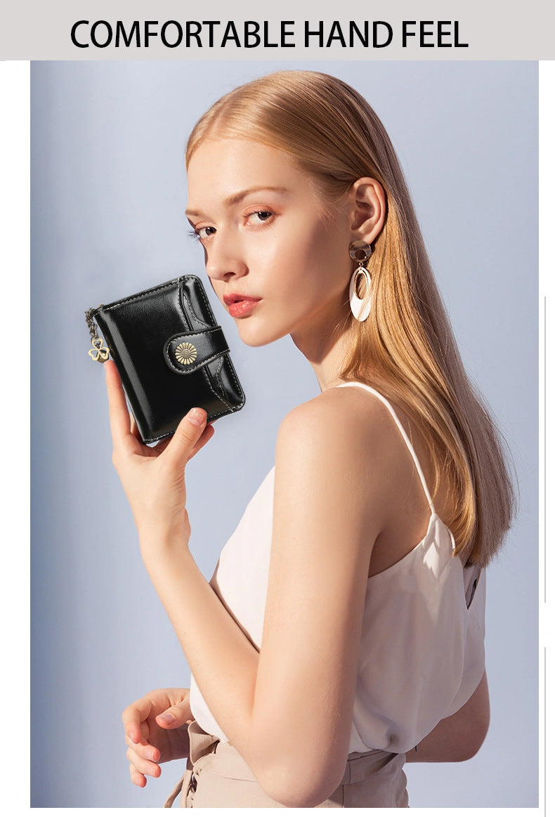 ENDAYCON New Women's Wallet Fashion Tassel Zipper Short Multi-Card Slot Card Bag High-end Sense Coin Purse