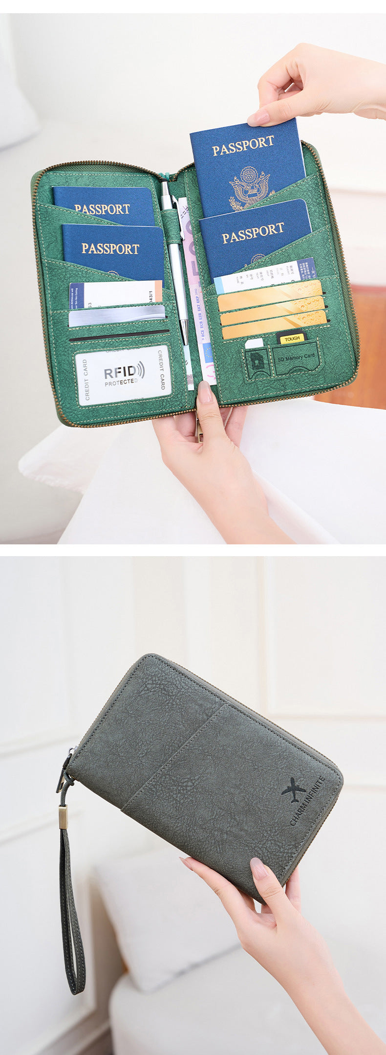 New Rfid Family Passport Holder Wallet Travel Document Storage Bag Simple Large-Capacity Credit Card Protective Case
