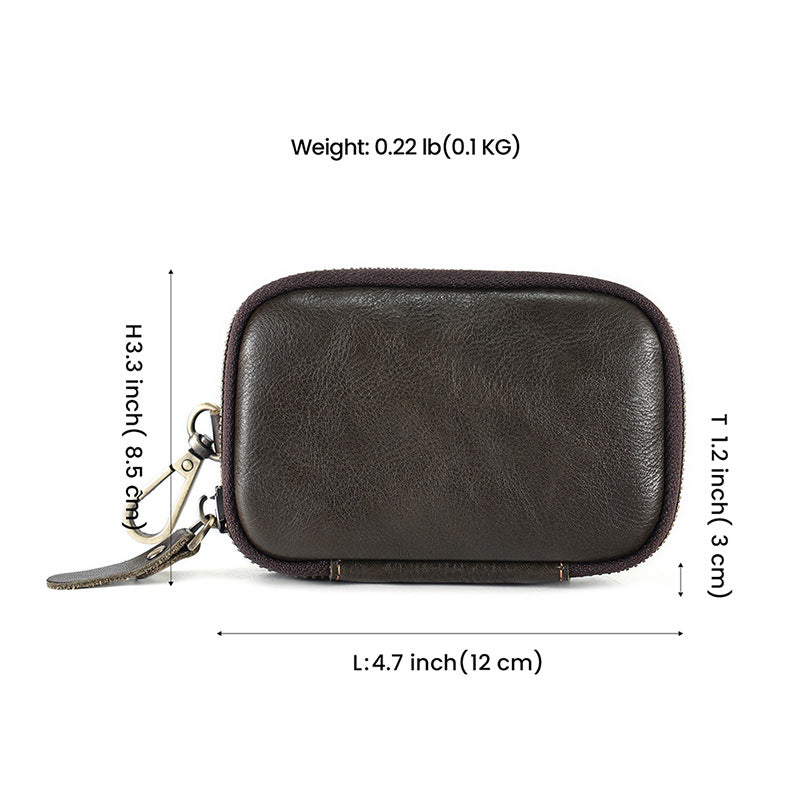 Portable Leather Key Bag Car Key Storage Bag Multifunctional Coin Purse with Card Holder Waist Hanging Cowhide Key Bag for Men
