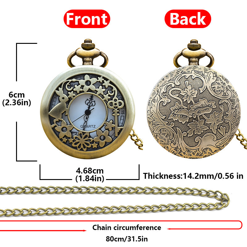 Alice in Wonderland retro pocket watch Alice and rabbit anime pocket watch female cartoon flip Hollow