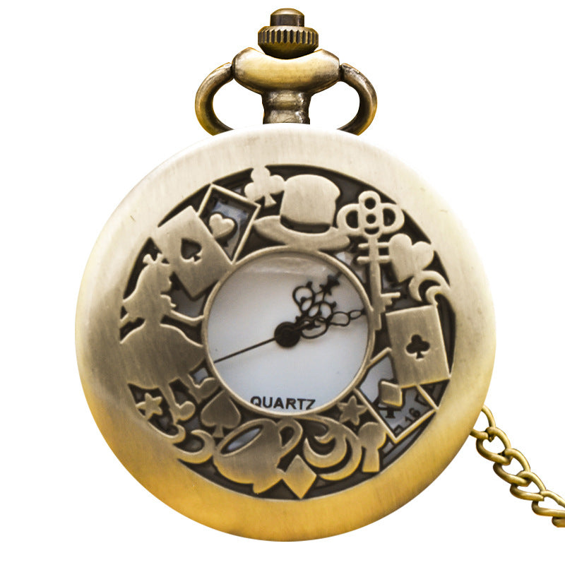Alice in Wonderland retro pocket watch Alice and rabbit anime pocket watch female cartoon flip Hollow