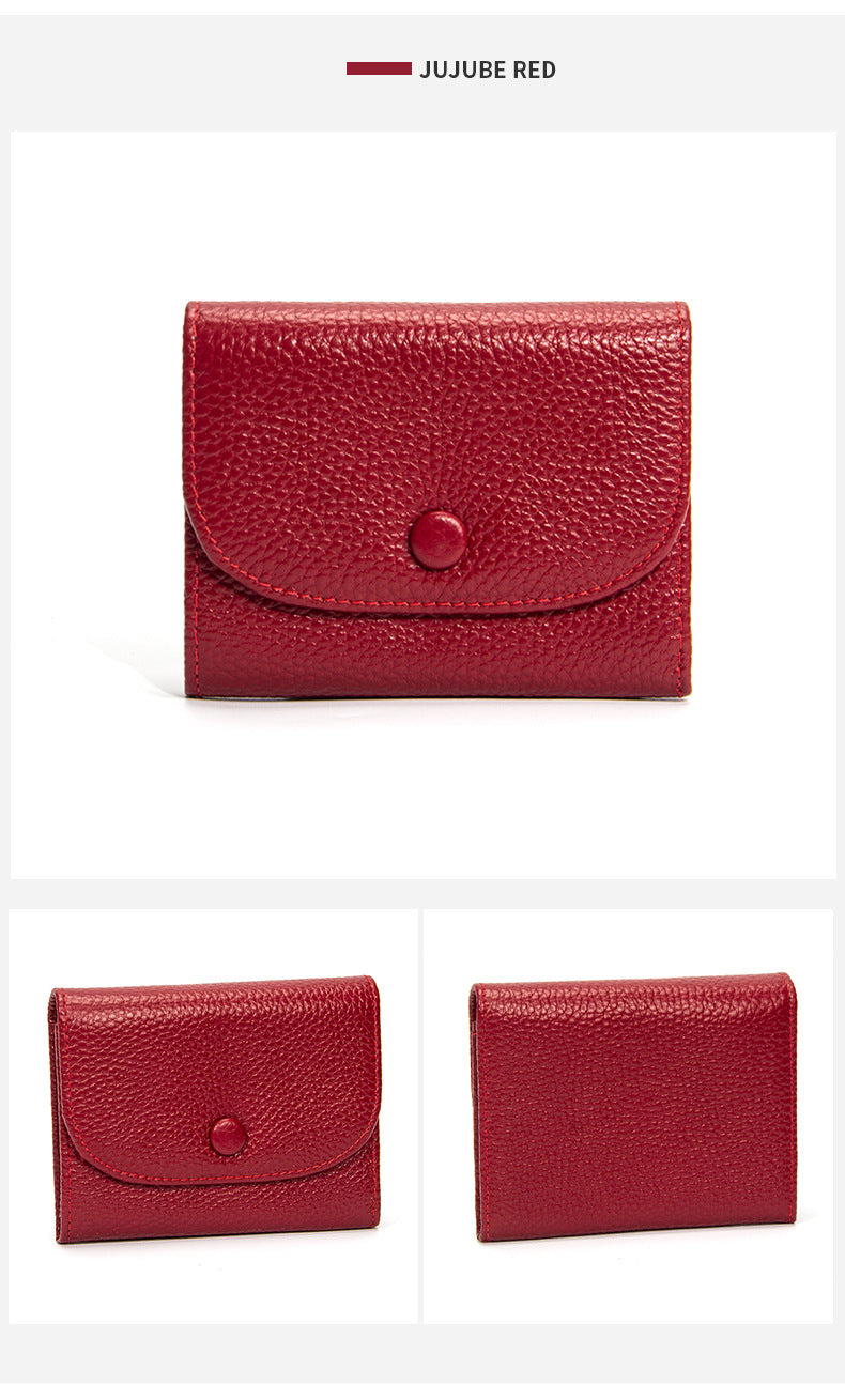 Top Layer Cowhide Small Purse Mini Simple Solid Color New Leather Coin Card Bag with Full Leather Coin Purse for Women