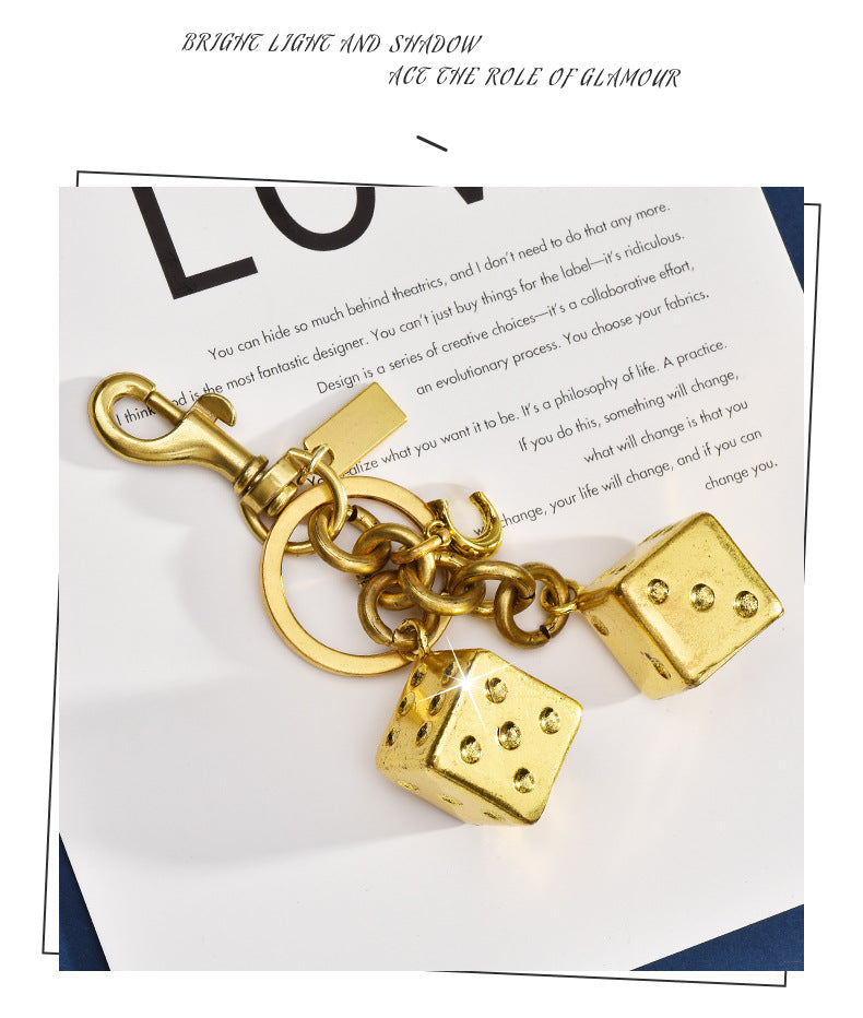 New cross-border fashion wholesale two-color dice keychain women's bag pendant jewelry exquisite car keychain accessories