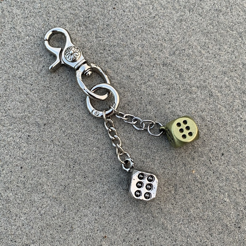 Vintage Floral Heavy-Duty Keychain Dice Pendant Accessory Bag Charm Trendy Niche Style