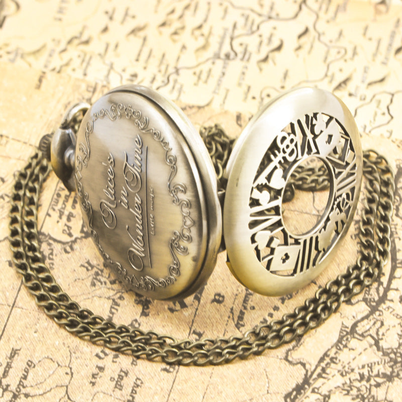 Alice in Wonderland retro pocket watch Alice and rabbit anime pocket watch female cartoon flip Hollow