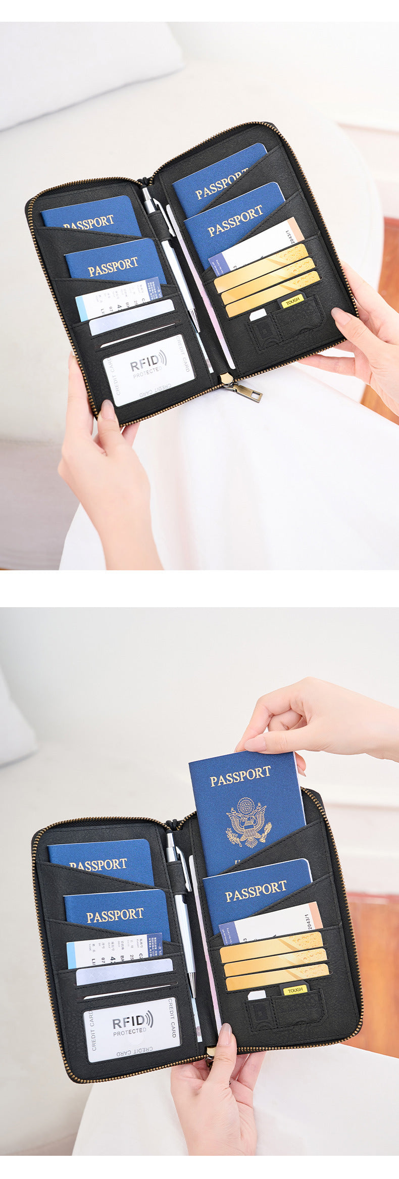 New Rfid Family Passport Holder Wallet Travel Document Storage Bag Simple Large-Capacity Credit Card Protective Case