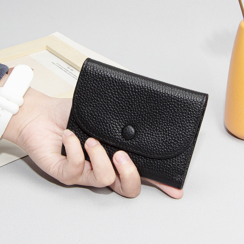 Top Layer Cowhide Small Purse Mini Simple Solid Color New Leather Coin Card Bag with Full Leather Coin Purse for Women