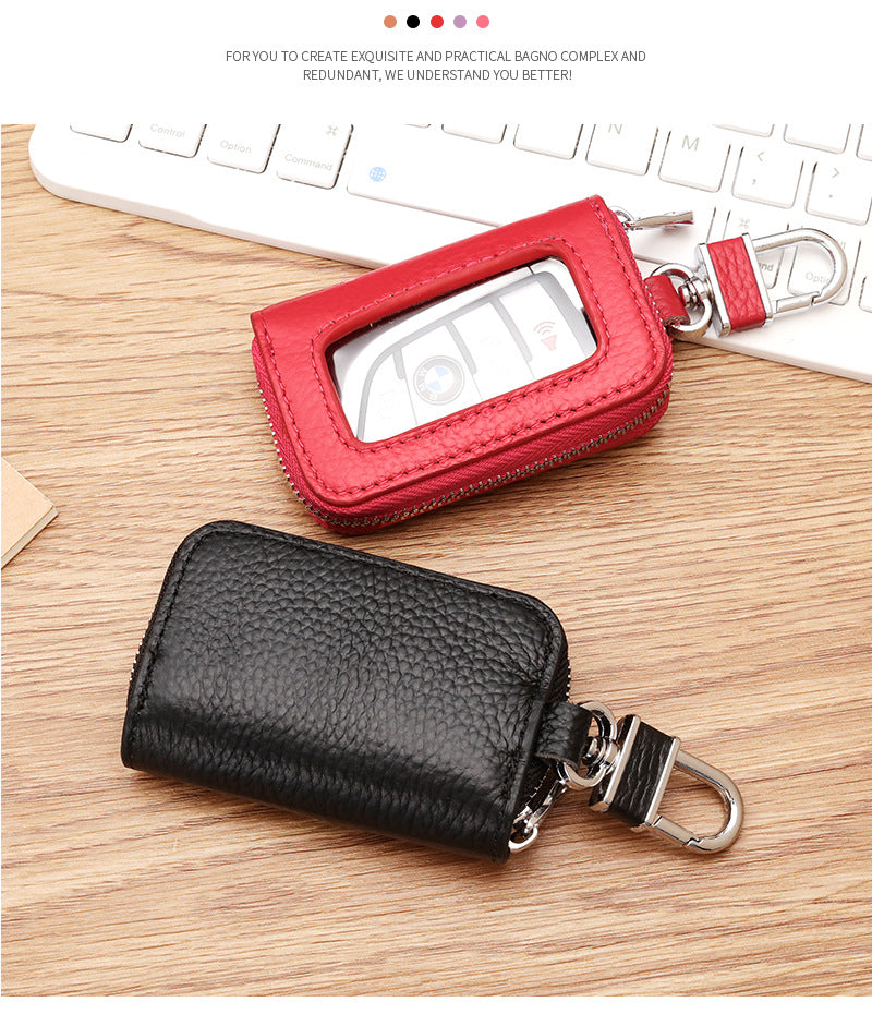 Open Sunroof Leather Car Key Bag Cowhide Keychain Men's Key Bag Women's Large Capacity Universal Waist Hanging