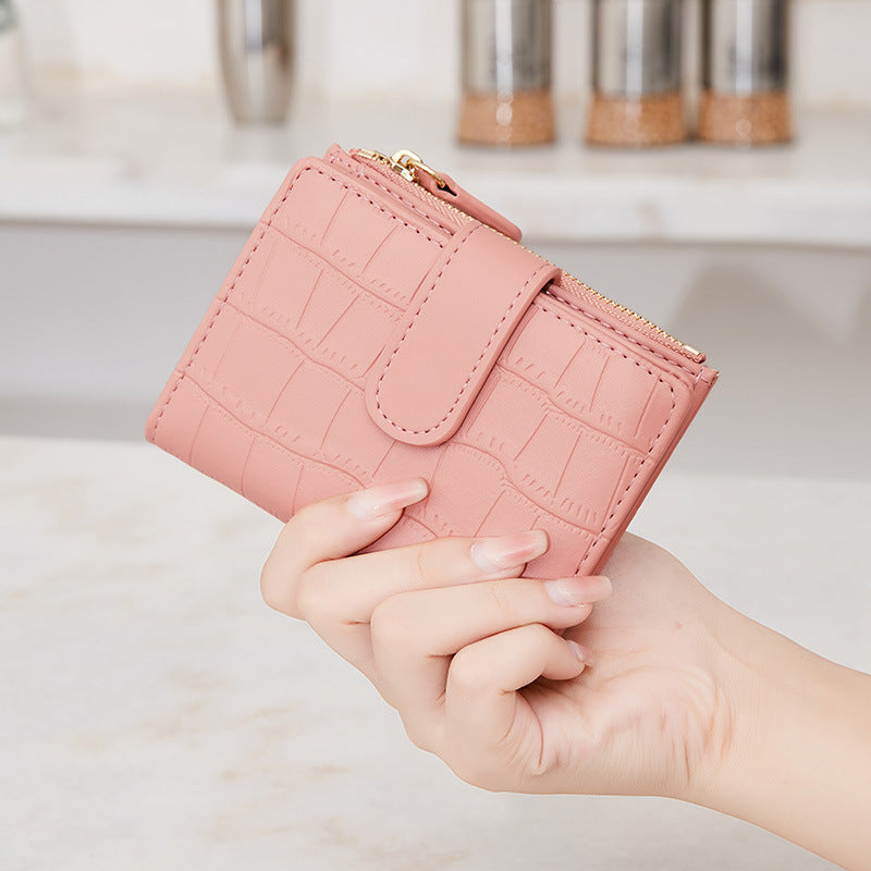2026 New Style Fresh and Versatile Crocodile Pattern Women's Card Holder Korean Version Mini Portable Folding Short Coin Purse