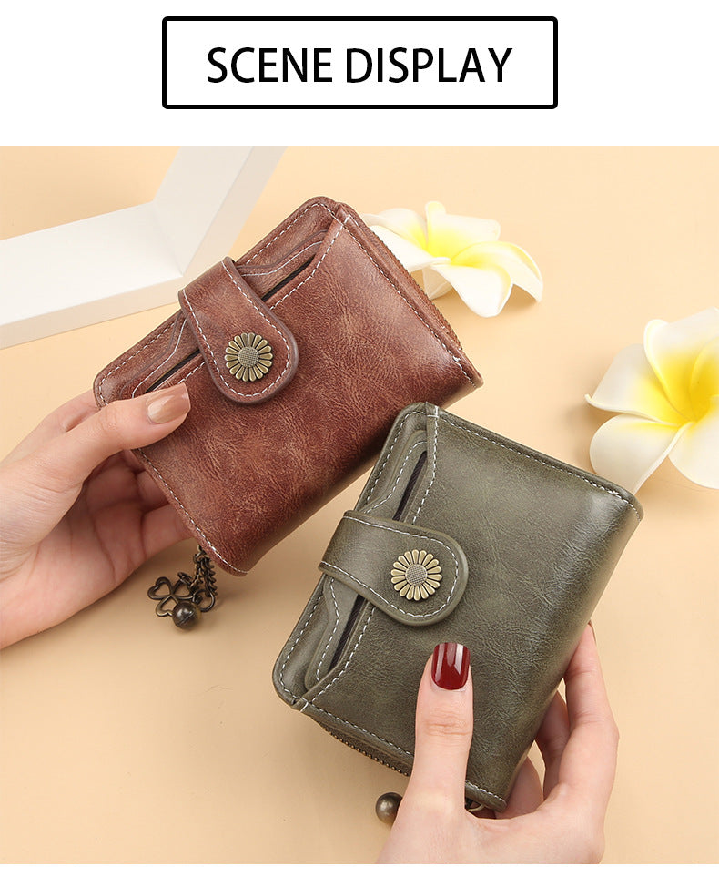 ENDAYCON New Women's Wallet Fashion Tassel Zipper Short Multi-Card Slot Card Bag High-end Sense Coin Purse