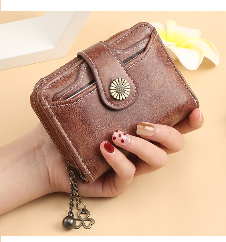 ENDAYCON New Women's Wallet Fashion Tassel Zipper Short Multi-Card Slot Card Bag High-end Sense Coin Purse
