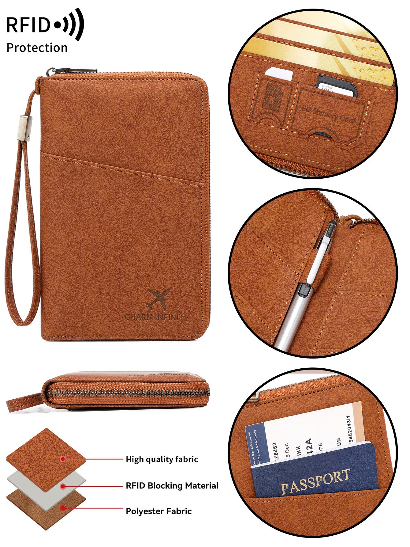 New Rfid Family Passport Holder Wallet Travel Document Storage Bag Simple Large-Capacity Credit Card Protective Case