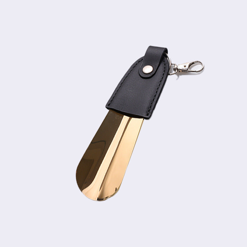 in stock supply stainless steel key buckle shoe horn with leather cover shoe puller car key pendant easy to carry shoe lift