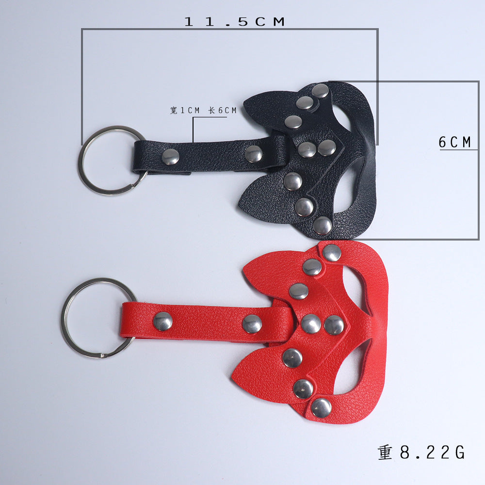 Handmade Leather Car Keychain Mini Cat Mask Shape Keychain Hollow Key Chain Key Ring Toy in stock