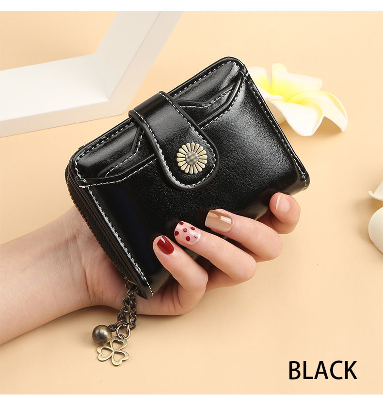 ENDAYCON New Women's Wallet Fashion Tassel Zipper Short Multi-Card Slot Card Bag High-end Sense Coin Purse