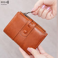 Cross-Border 2025Rfid Anti-Theft Wallet Retro Oil Wax Leather Double Zipper Coin Purse European and American Fashion Short Wallet