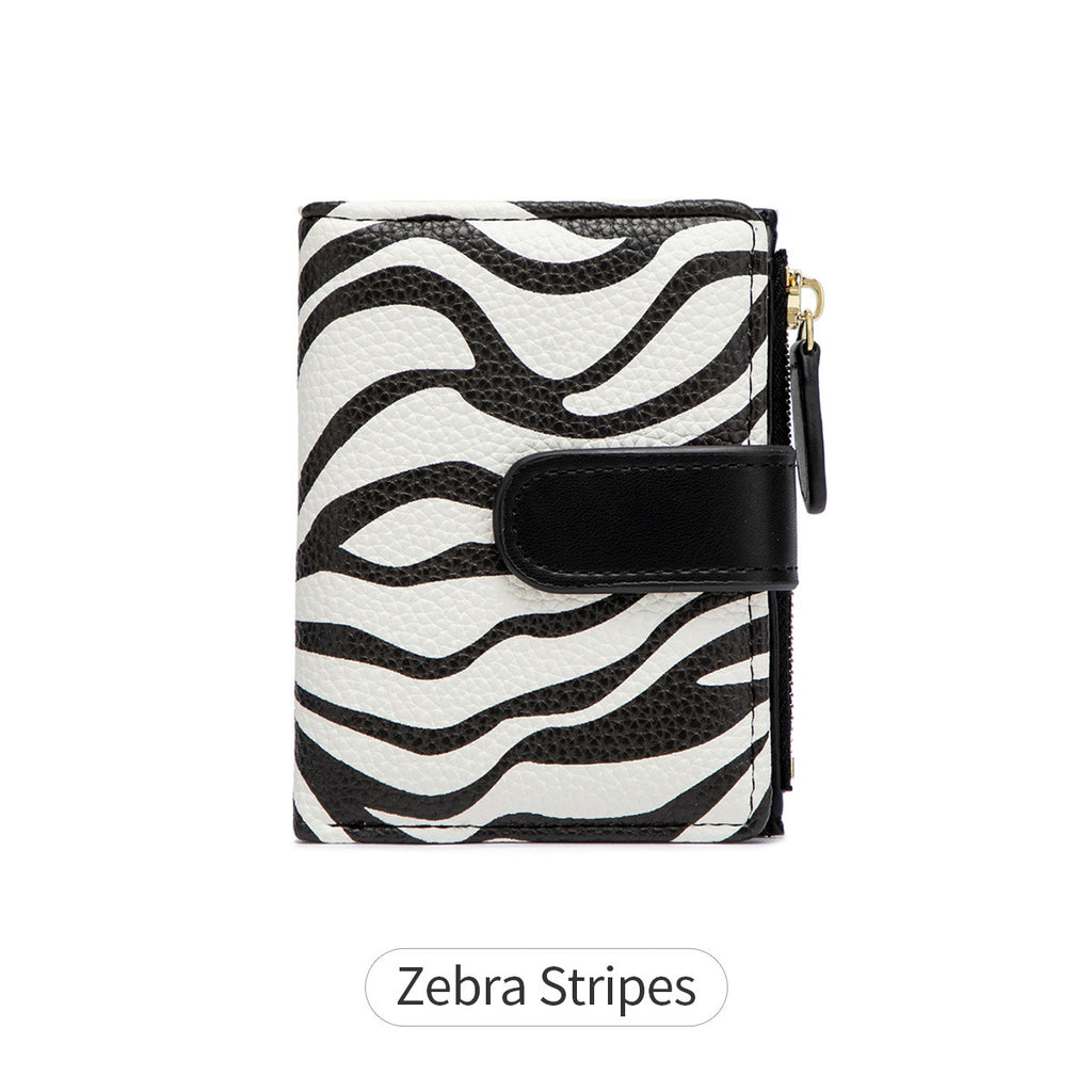 New Creative Zipper Coin Purse, Fashionable Leopard Print Folding Student Wallet, Multi-Functional Portable Coin Bag and Card Holder