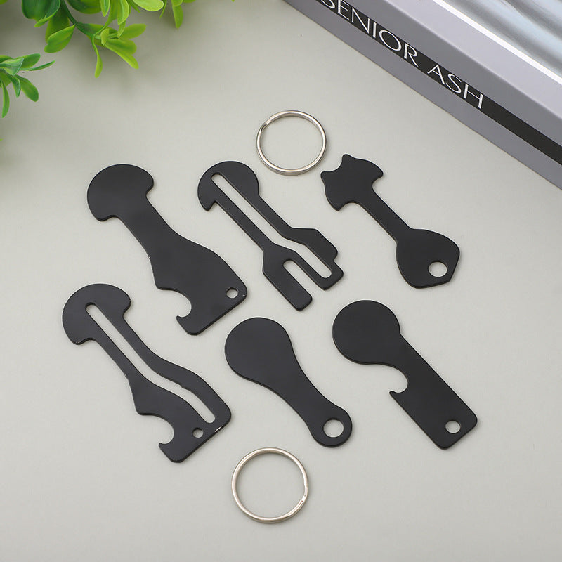 Foreign trade multi-functional key stainless steel bottle opener supermarket cart token keychain cross-border supermarket shopping cart token