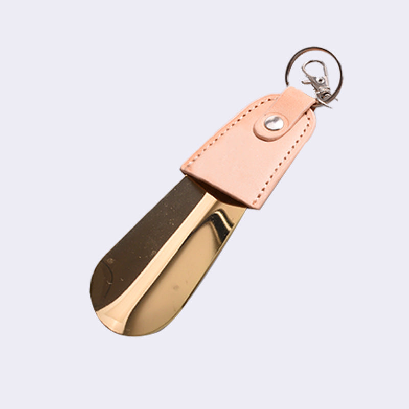 in stock supply stainless steel key buckle shoe horn with leather cover shoe puller car key pendant easy to carry shoe lift