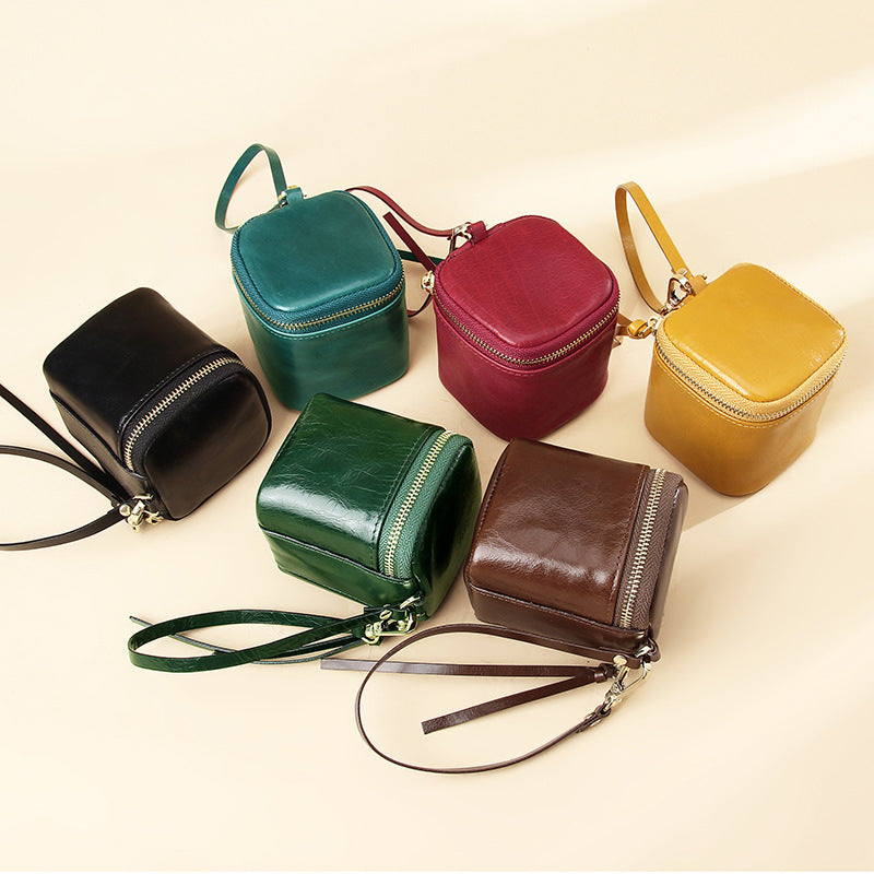 First Layer Cowhide Zipper Small Wallet Korean Style Simple Mini Keychain Coin Storage Bag Genuine Leather Coin Purse for Women